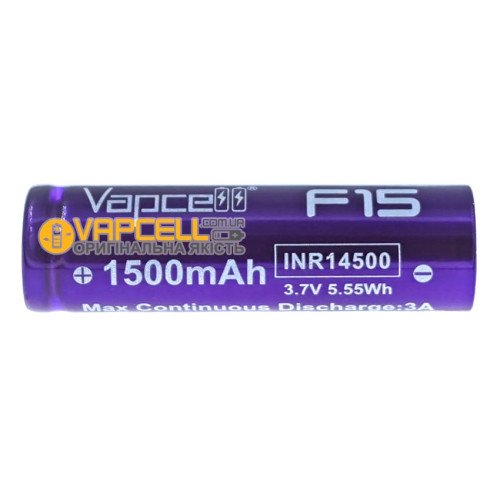 14500 Vapcell F15 1500mah 3.7V 3A висока реальна ємність