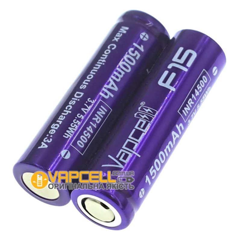 Акумулятор Li-ion 14500 Vapcell F15 3.7V 1500mah 3A висока реальна ємність