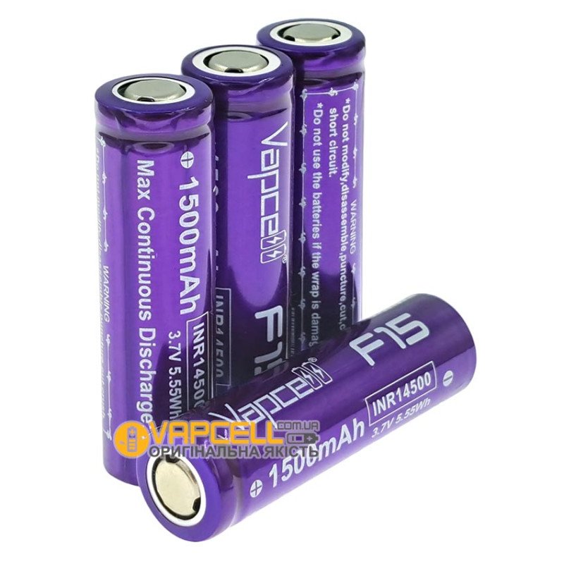 Акумулятор Li-ion 14500 Vapcell F15 3.7V 1500mah 3A висока реальна ємність