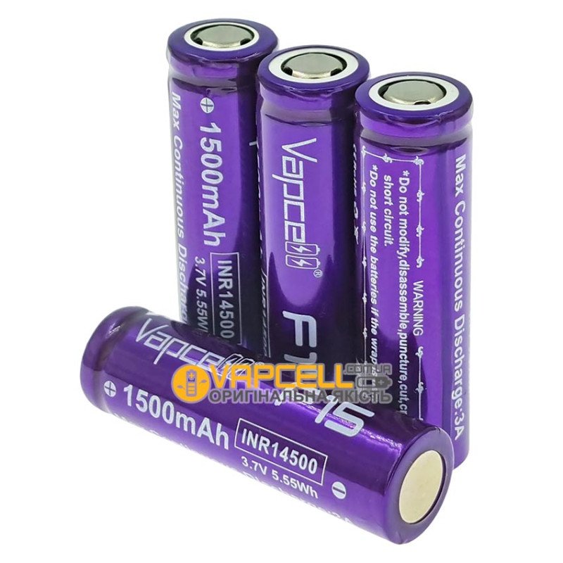Акумулятор Li-ion 14500 Vapcell F15 3.7V 1500mah 3A висока реальна ємність
