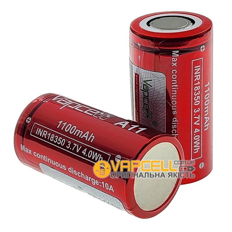 Акумулятор 18350 Vapcell A11 INR 1100mah 3.7V високотоковий 10A без захисту