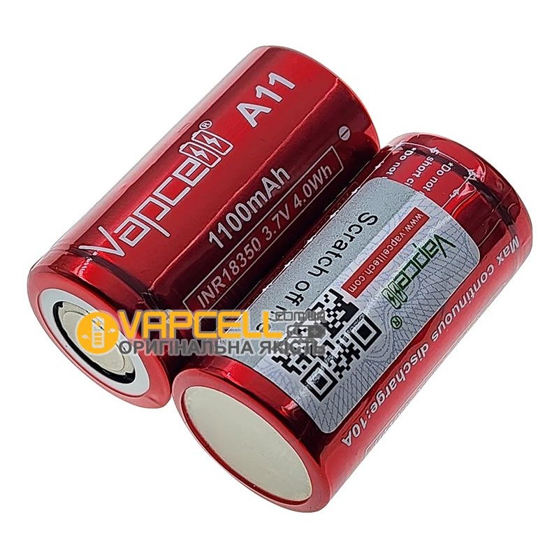 Акумулятор 18350 Vapcell A11 INR 1100mah 3.7V високотоковий 10A без захисту