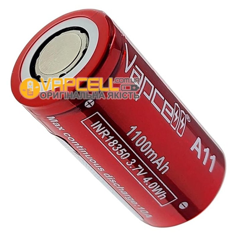 Акумулятор 18350 Vapcell A11 INR 1100mah 3.7V високотоковий 10A без захисту