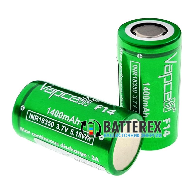 18350 акумулятор Vapcell F14 INR 1400mah 3.6V 3A максимальна ємність