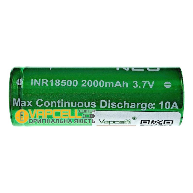 Акумулятор 18500 Li-ion Vapcell INR N20 2000mah 3.7V 10A високотоковий, без захисту