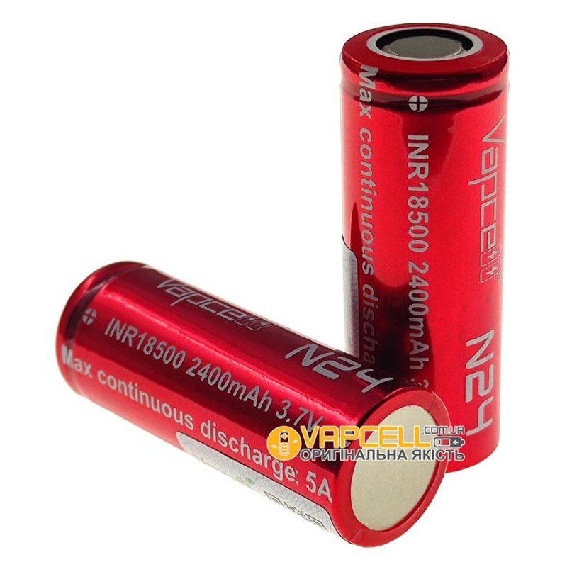 Акумулятор 18500 Vapcell INR N24 2400mah 3.7V 5A без захисту