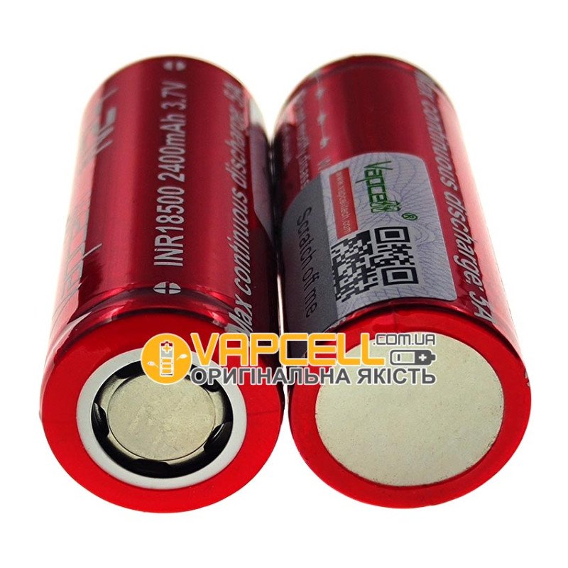 Акумулятор 18500 Vapcell INR N24 2400mah 3.7V 5A без захисту
