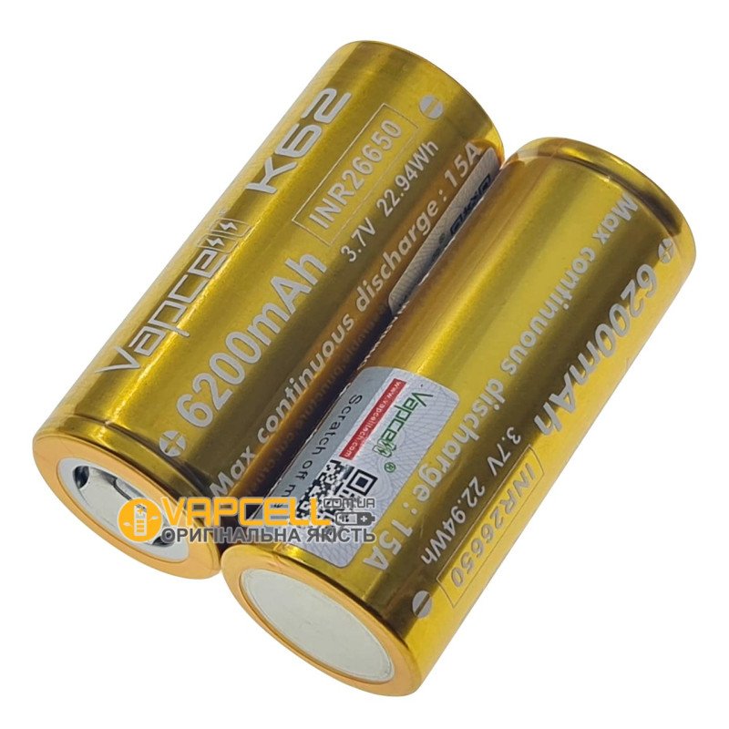 Акумулятор 26650 Vapcell 6200 mah 3.7V високотоковий 15А - висока реальна ємність