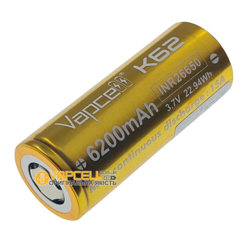 Акумулятор 26650 Vapcell 6200 mah 3.7V високотоковий 15А - висока реальна ємність