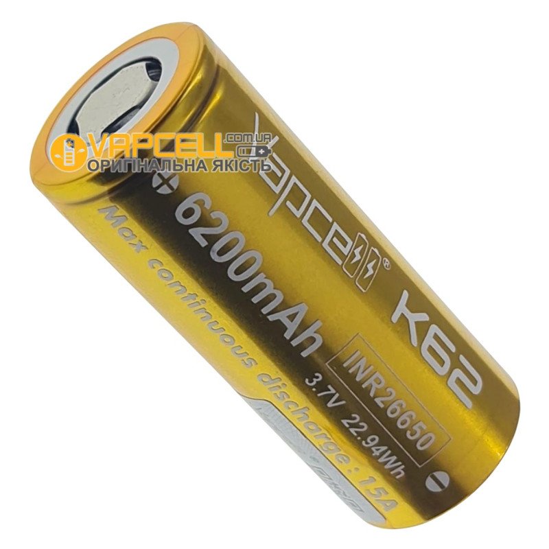 Акумулятор 26650 Vapcell 6200 mah 3.7V високотоковий 15А - висока реальна ємність