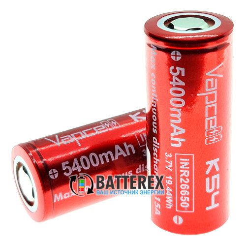 26650 Vapcell INR 5400mah 3.7V 15A високотоковий без захисту