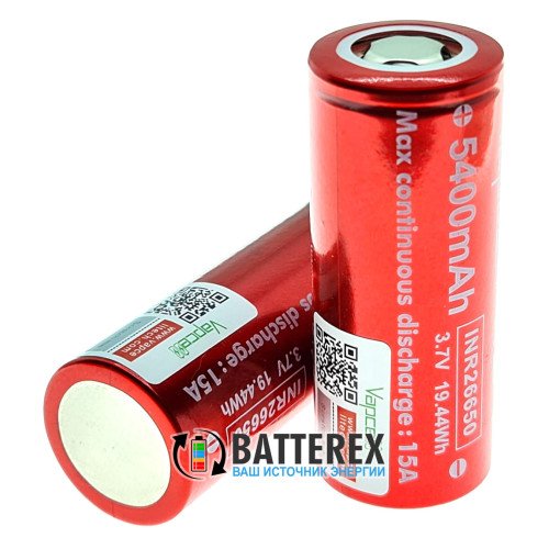 26650 Vapcell INR 5400mah 3.7V 15A високотоковий без захисту